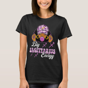 Big Sagittarius Energy Afro Girl With Purple Camou T-Shirt