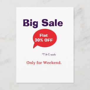 Big sale discount offer weekend company shop T&C Postcard