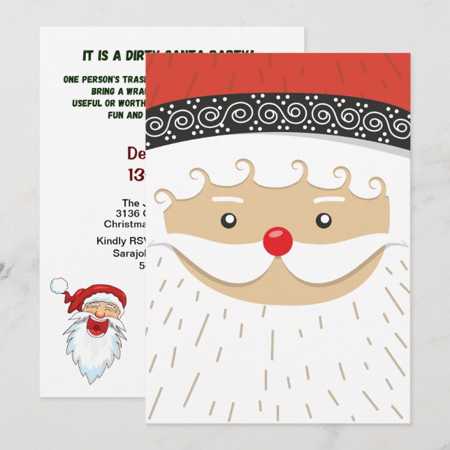 Big Santa Face Dirty Santa Gift Exchange Party Invitation (Front/Back)