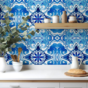 Big scale Mediterranean blue watercolour Tile