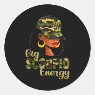 Big Scorpio Energy Black Woman Camo Cap Hat Zodiac Classic Round Sticker