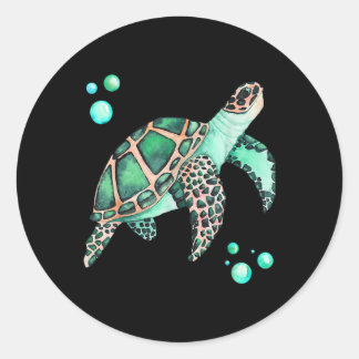 Big Sea Turtle Watercolor Drawing Art 408 Classic Round Sticker
