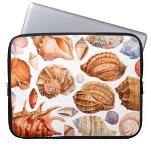 big set of seashells on an isolated white backgrou laptop sleeve