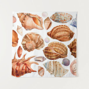 big set of seashells on an isolated white backgrou tapestry