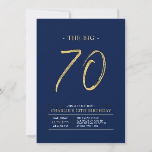 Big Seventy   Gold & Navy Blue 70th Birthday Party Invitation