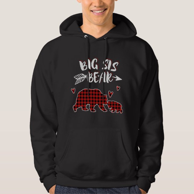 Big Sis Bear Xmas Red Plaid Matching Family Christ Hoodie (Front)