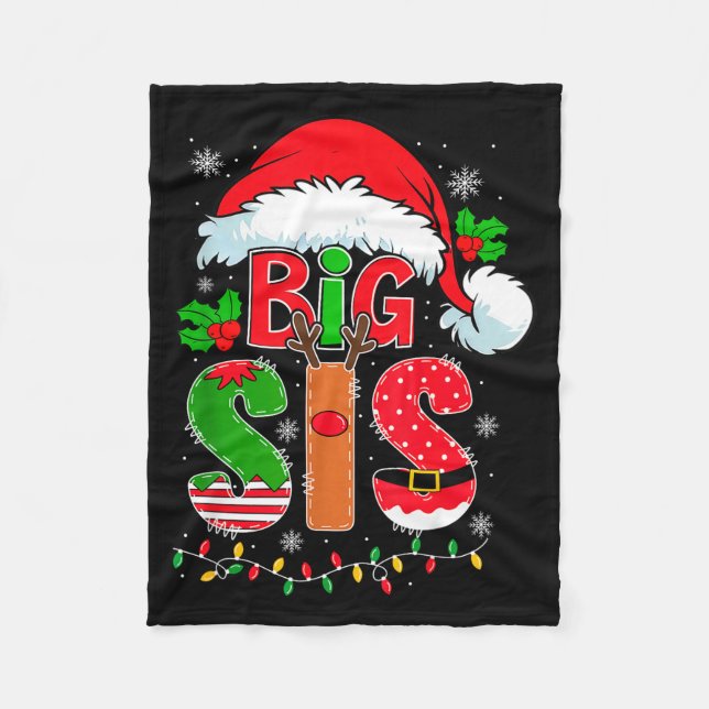 Big Sis Santa Hat New Big Sister Announcement Xmas Fleece Blanket (Front)