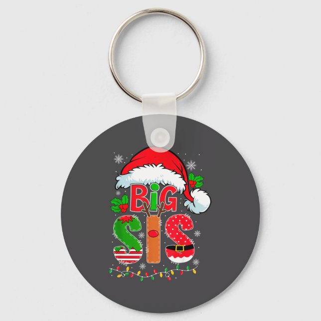 Big Sis Santa Hat New Big Sister Announcement Xmas Key Ring (Front)