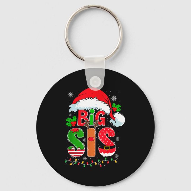 Big Sis Santa Hat New Big Sister Announcement Xmas Key Ring (Front)