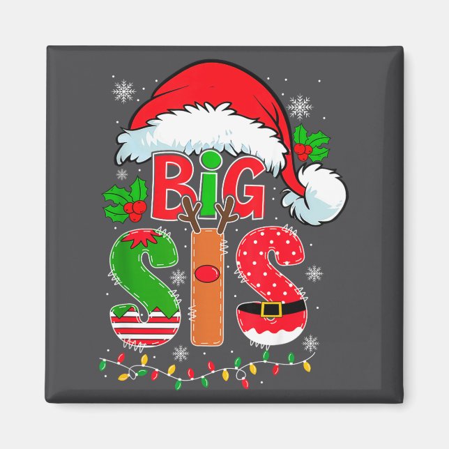 Big Sis Santa Hat New Big Sister Announcement Xmas Magnet (Front)