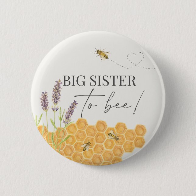 Big siste to bee, honey bee button for baby shower (Front)