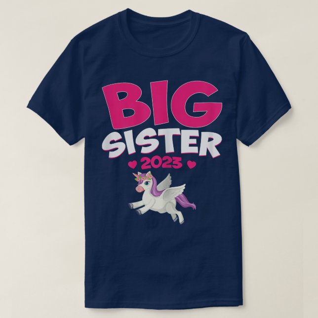 Big Sister 2023 Siblings Baby Announcement Unicorn T-Shirt (Design Front)