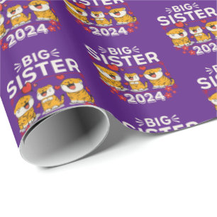 Big Sister 2023 Tiger Love Hearts Wrapping Paper