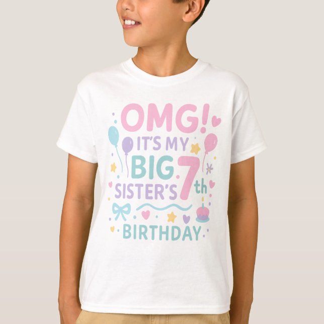 Big Sister 7th Birthday Cute Rainbow Fun 7 Year  T-Shirt (Front)