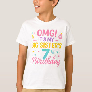 Big Sister 7th Birthday Cute Rainbow  Fun 7 Year  T-Shirt