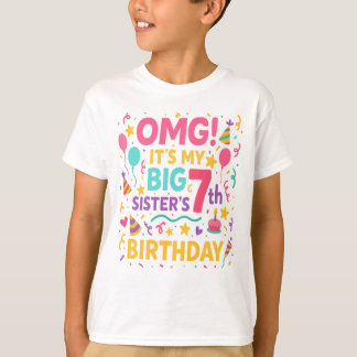 Big Sister 7th Birthday Cute Rainbow Fun 7 Year  T-Shirt