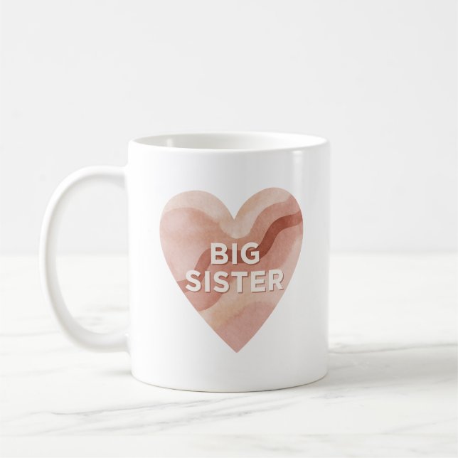 Big Sister Abstract Heart Sticker – Sibling Gift Coffee Mug (Left)