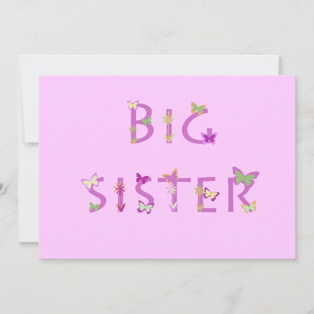 Big Sister Announcement, butterflies & flowers Announcement (Front)