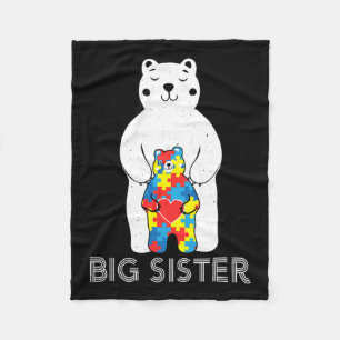 Big Sister Bear Autism Awareness Love Support Mum  Fleece Blanket