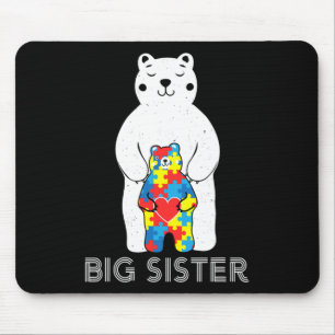 Big Sister Bear Autism Awareness Love Support Mum Mouse Mat