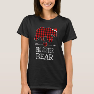 Big Sister Bear Buffalo Plaid Santa Arrow Christma T-Shirt