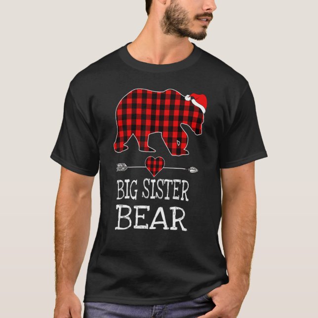 Big Sister Bear Buffalo Plaid Santa Arrow Christma T-Shirt (Front)