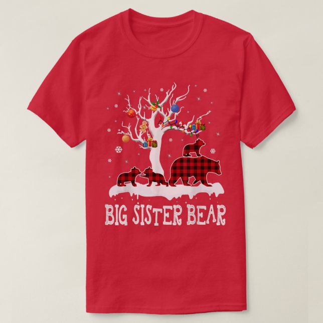 Big Sister Bear Christmas Pajama Red Plaid Buffalo T-Shirt (Design Front)