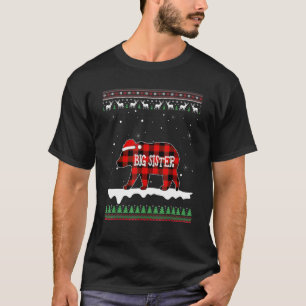 Big Sister Bear Santa Red Plaid Family Pyjamas For T-Shirt
