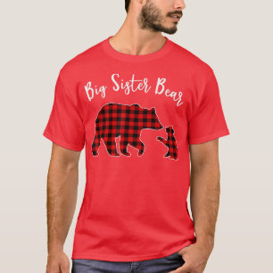 Big Sister Bear Shirt, Red Buffalo Plaid Big Siste T-Shirt