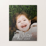 Big Sister Big Brother New Sibling Birth Photo Jigsaw Puzzle<br><div class="desc">Editable text and photo,  optional gradient for legibility.</div>