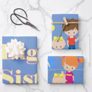Big Sister Big Brother Sibling Blue Wrapping Paper Sheet