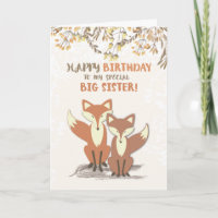 Big Sister Birthday Foxes, Leaves on Branches