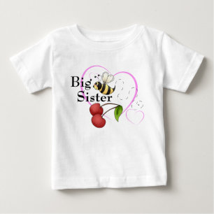 Big Sister Bumble Bee Cherry Pink Heart Baby T-Shirt