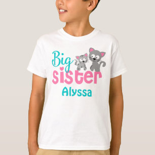 Big Sister Cat Pink Teal Personalised shirt