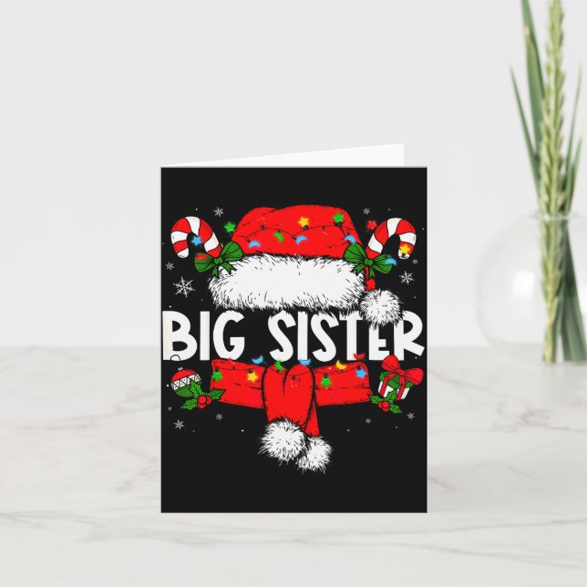 Big Sister Christmas Pajama Santa Claus Family Mat Card (Front)