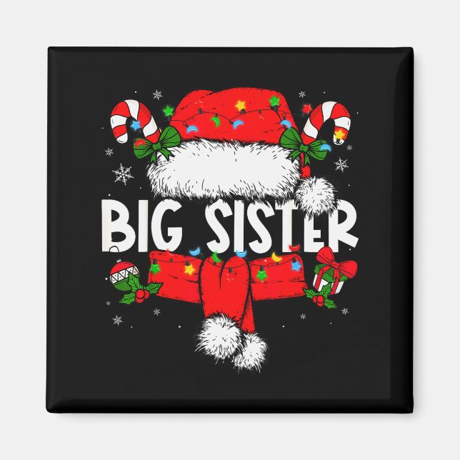 Big Sister Christmas Pajama Santa Claus Family Mat Magnet (Front)