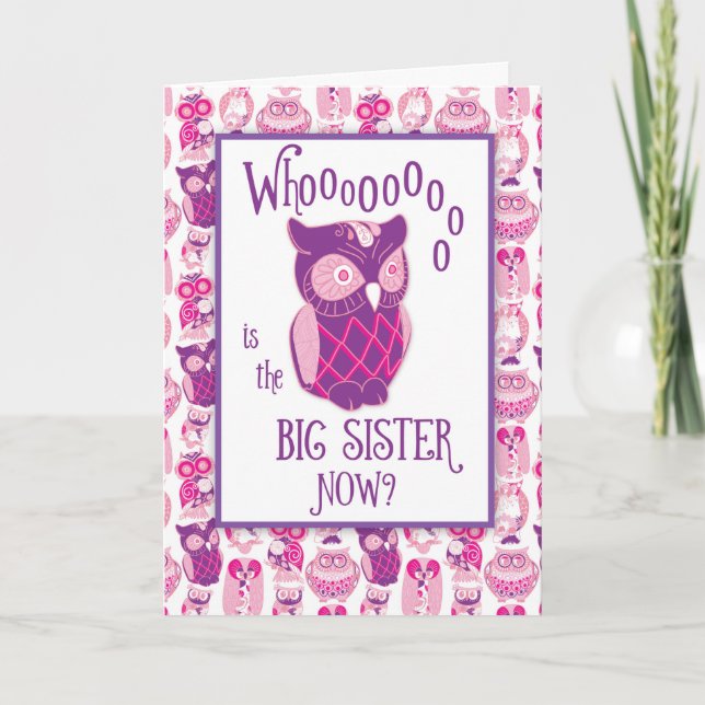 Big Sister Congratulations, Cute Owls Card (Front)
