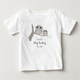 Big sister cute owls name and date baby T-Shirt