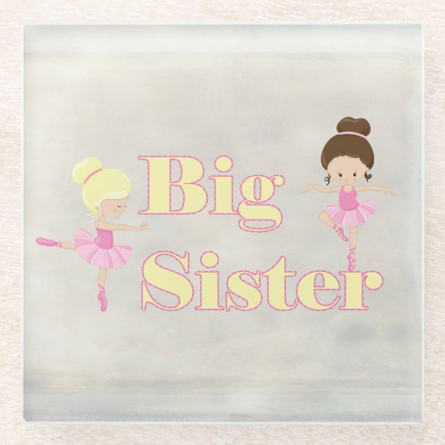 Big Sister Dancing Ballerina Sibling    Glass Coaster (Front)