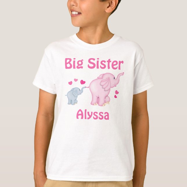 Big Sister Elephant Personalised T-shirt (Front)