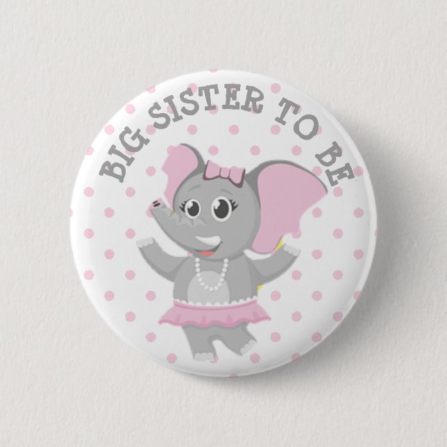 Big Sister Elephant Pink Polka Dot Baby Shower Pin (Front)