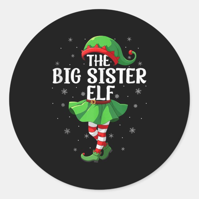 Big Sister Elf Christmas Girls Women Elf Squad Xma Classic Round Sticker (Front)
