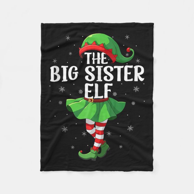 Big Sister Elf Christmas Girls Women Elf Squad Xma Fleece Blanket (Front)
