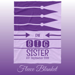 Big sister established date initials purple fleece blanket