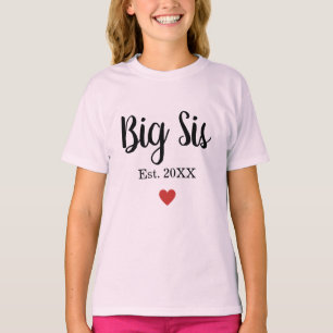 Big Sister Established Year Little Heart Custom T-Shirt