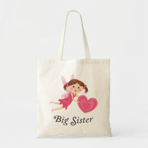 Big sister fairy with love heart tote bag