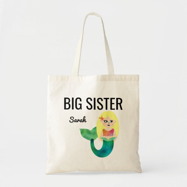 Big Sister Faux Foil Blonde Mermaid Girls Kids Tote Bag (Front)