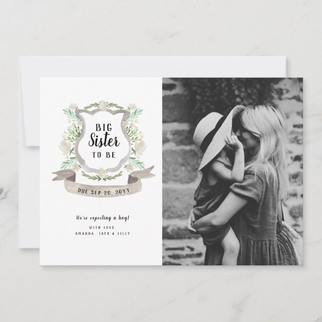 Big Sister Floral Pregnancy Photo Announcement (Front)