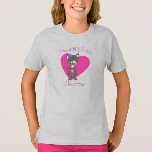 Big Sister Grey Cat Personalised T-Shirt (Front)