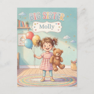 Big Sister Illustration with Cute Girl and Name Postcard
